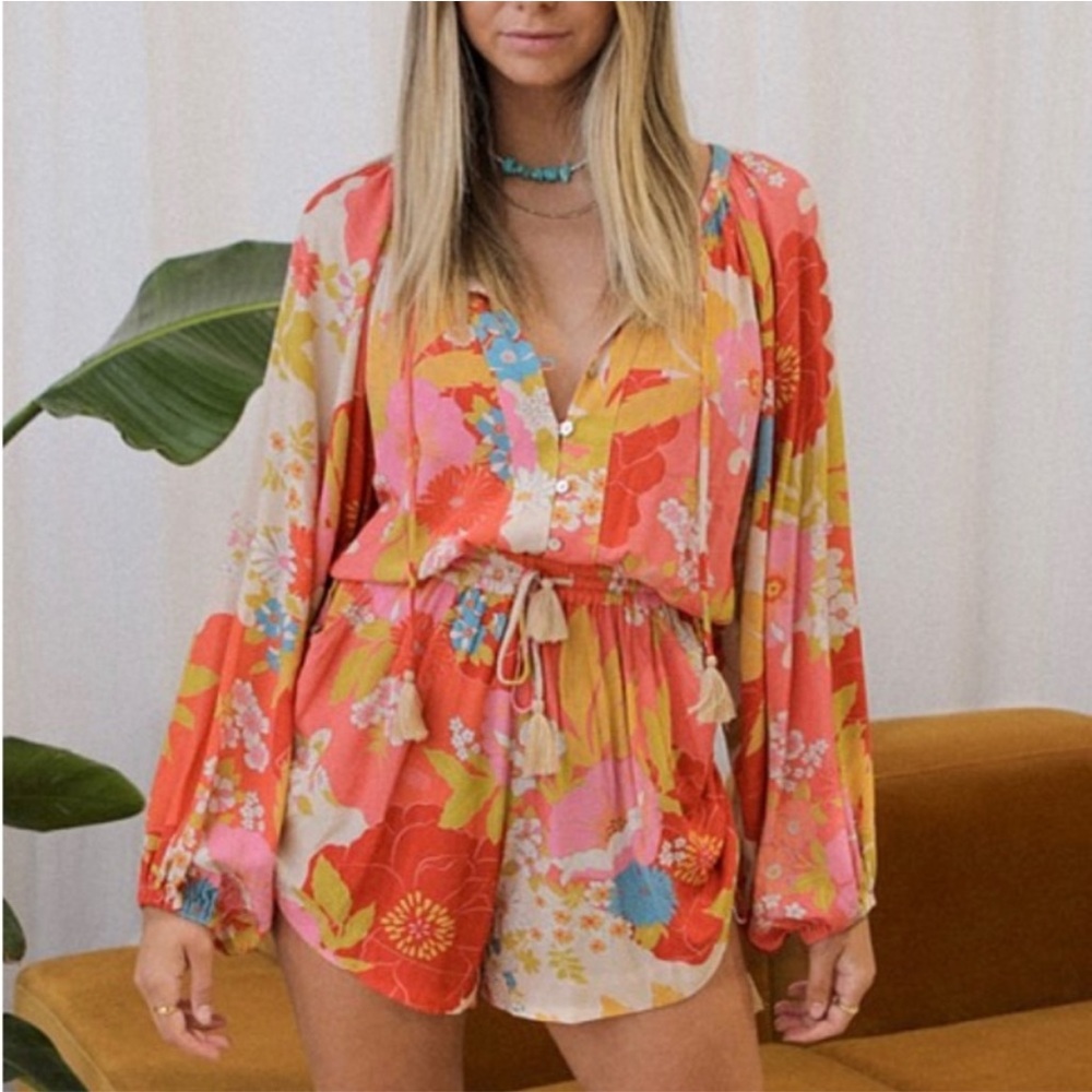Spell Floral Jumpsuit in Red and Yellow